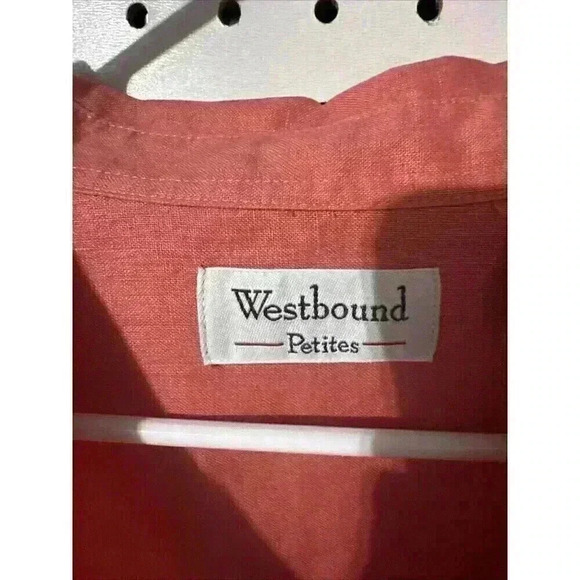 Westbound Linen Button Down Shirt Coral Cropped Long Sleeve Women’s M Petite - Picture 4 of 6